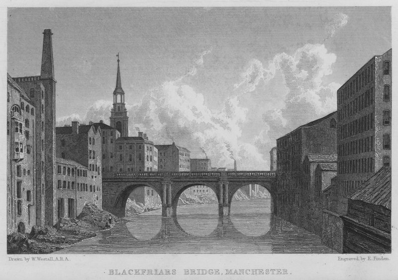 Blackfriars Bridge, Manchester (gravering) af William (after) Westall