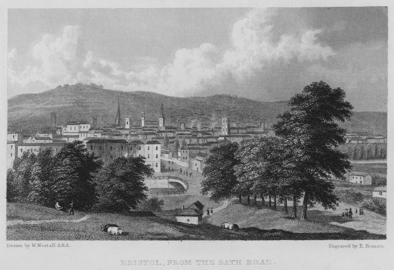 Bristol, fra Bath Road (gravering) af William (after) Westall