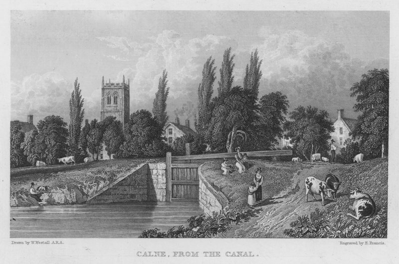 Calne, fra kanalen (gravering) af William (after) Westall