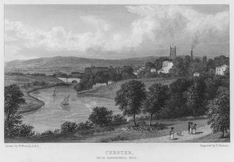Chester, fra Barrelwell Hill (gravering) af William (after) Westall