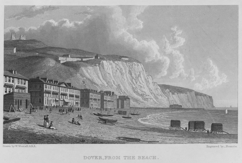 Dover, fra stranden (gravering) af William (after) Westall
