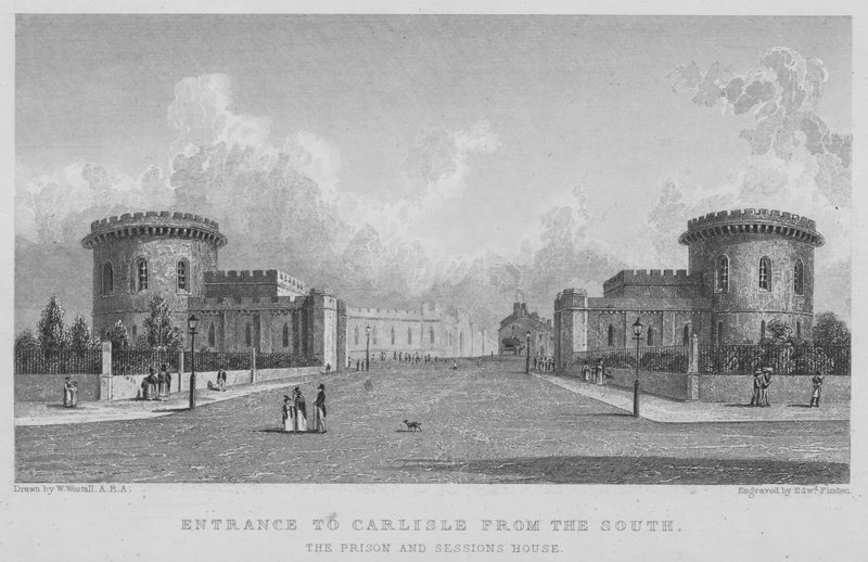 Indgang til Carlisle fra syd, Prison and Sessions House (gravering) af William (after) Westall