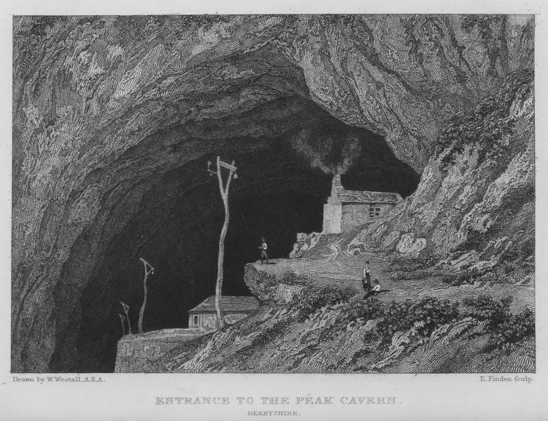 Indgang til Peak Cavern, Derbyshire (gravering) af William (after) Westall