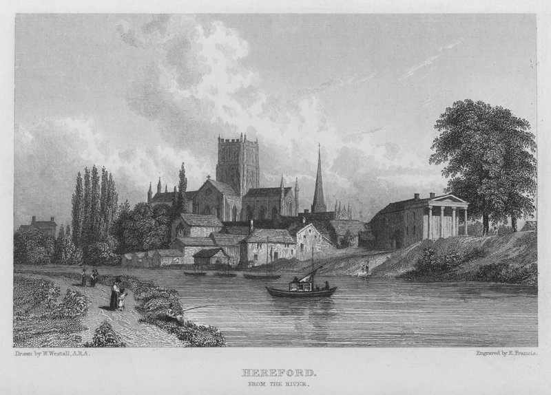 Hereford, fra floden (gravering) af William (after) Westall