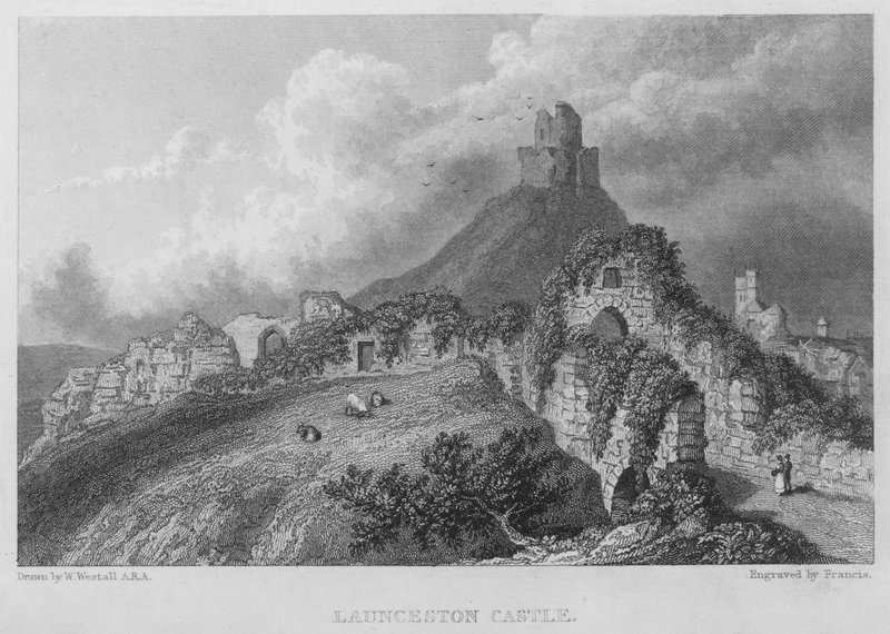 Launceston Castle (gravering) af William (after) Westall