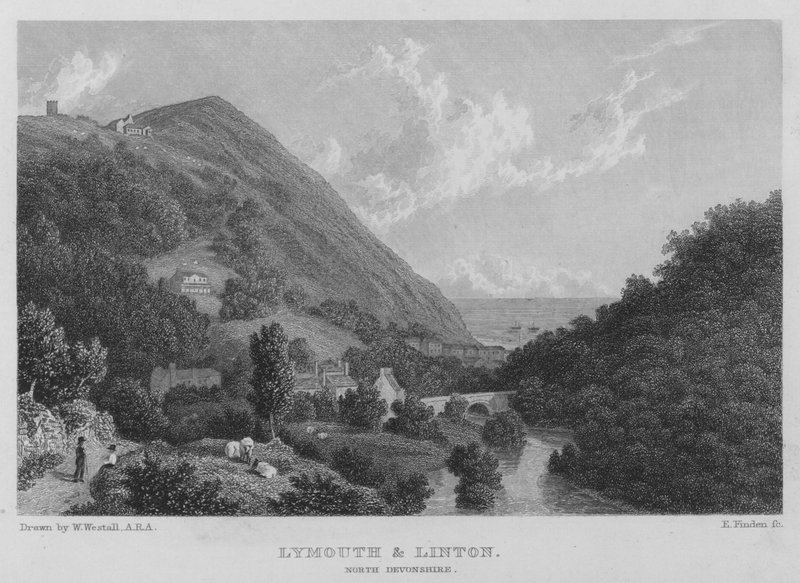 Lynmouth og Linton, North Devonshire (gravering) af William (after) Westall