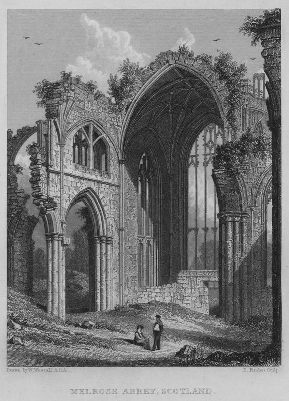 Melrose Abbey, Skotland (gravering) af William (after) Westall