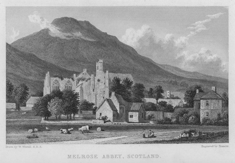 Melrose Abbey, Skotland (gravering) af William (after) Westall