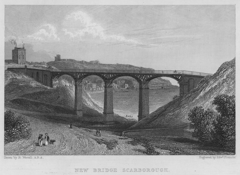 New Bridge, Scarborough (gravering) af William (after) Westall
