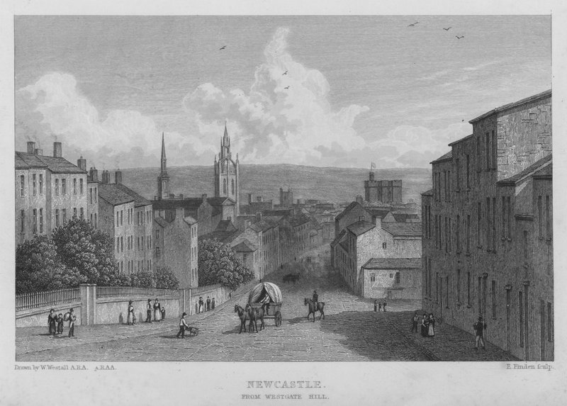 Newcastle, fra Westgate Hill (gravering) af William (after) Westall