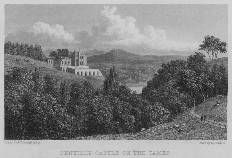 Pentillie Castle on the Tamer (gravering) af William (after) Westall