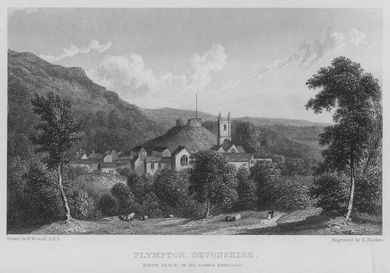Plympton, Devonshire, fødested for Sir Joshua Reynolds (gravering) af William (after) Westall