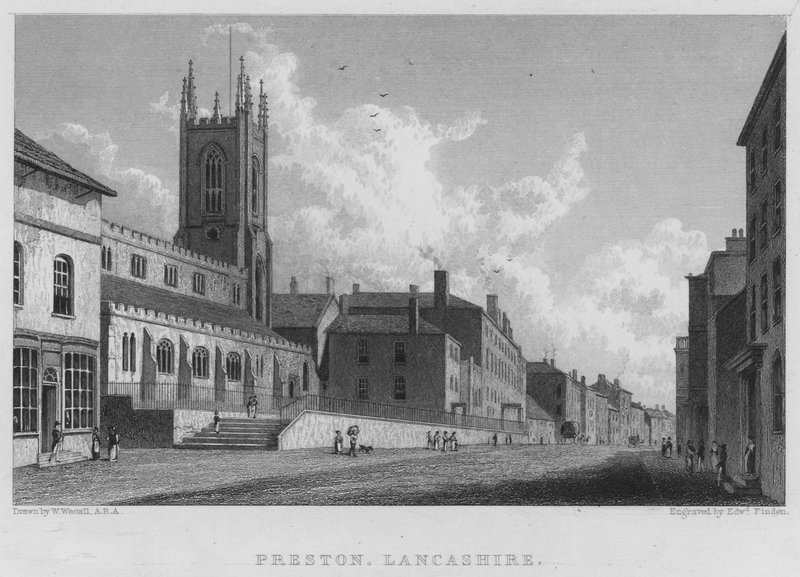 Preston, Lancashire (gravering) af William (after) Westall