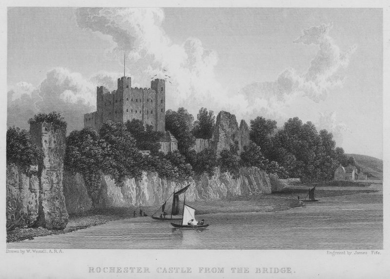 Rochester Castle, fra broen (gravering) af William (after) Westall