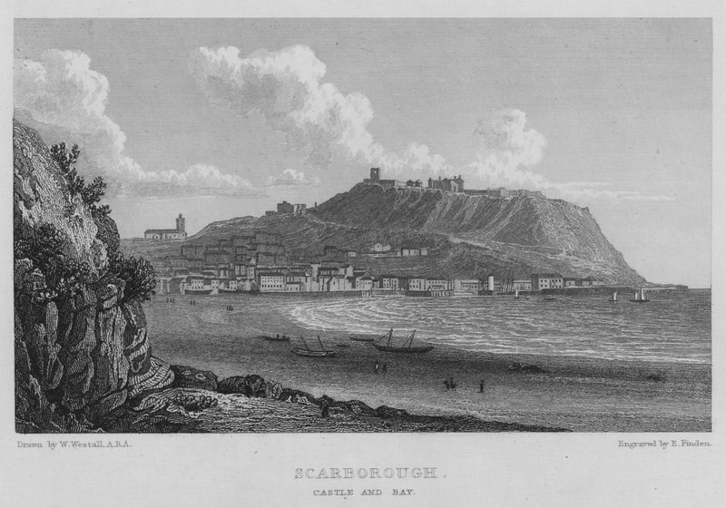 Scarborough, Castle and Bay (gravering) af William (after) Westall