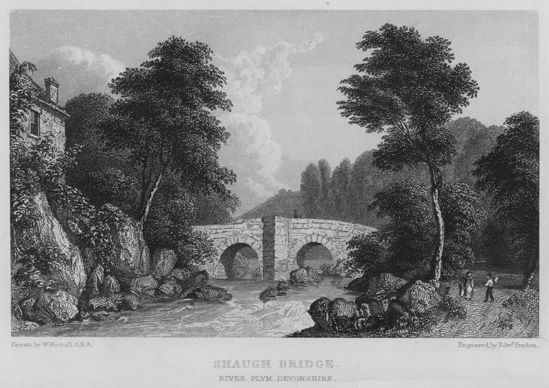 Shaugh Bridge, River Plym, Devonshire (gravering) af William (after) Westall