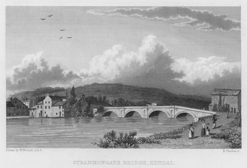 Stramongate Bridge, Kendal (gravering) af William (after) Westall