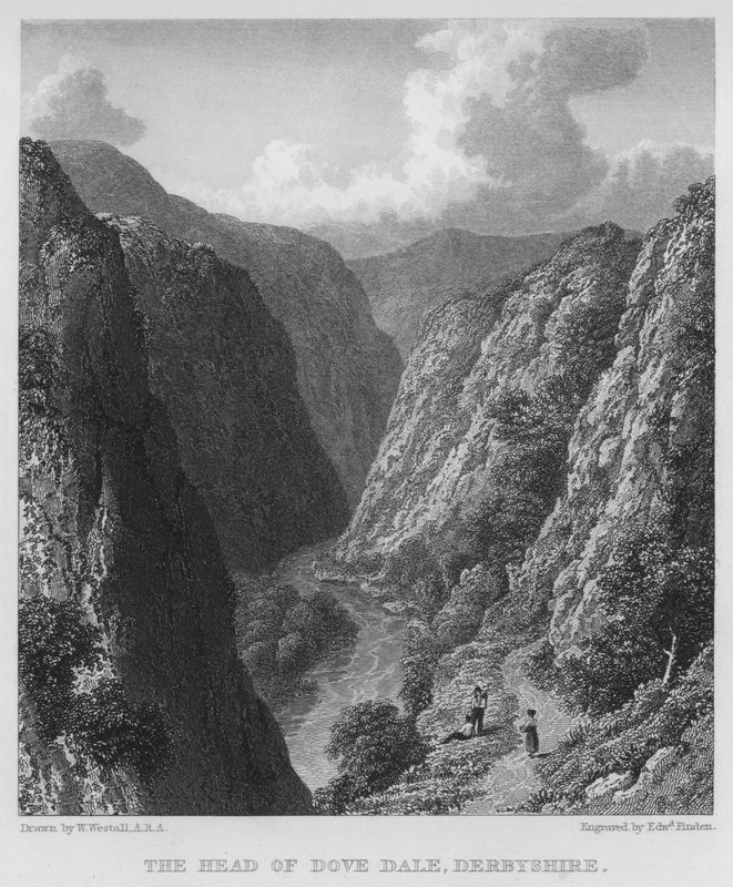 The Head of Dove Dale, Derbyshire (gravering) af William (after) Westall