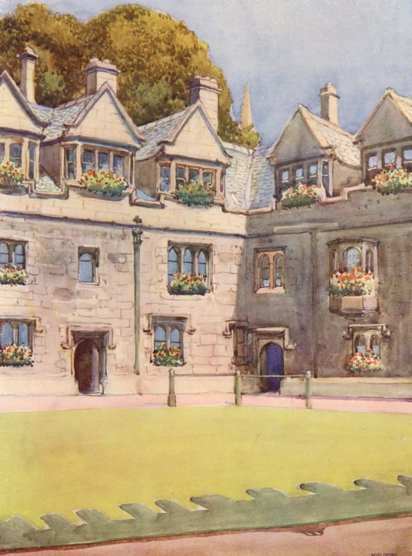 Brasenose Colleges forplads, der i baggrunden viser den berømte hestekastanje kendt som Heber