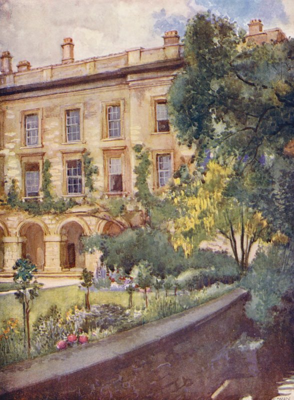 Magdalen College Nye bygninger, der støder op til Magdalen-lundene (farvelitografi) af William Ainsworth Wildman