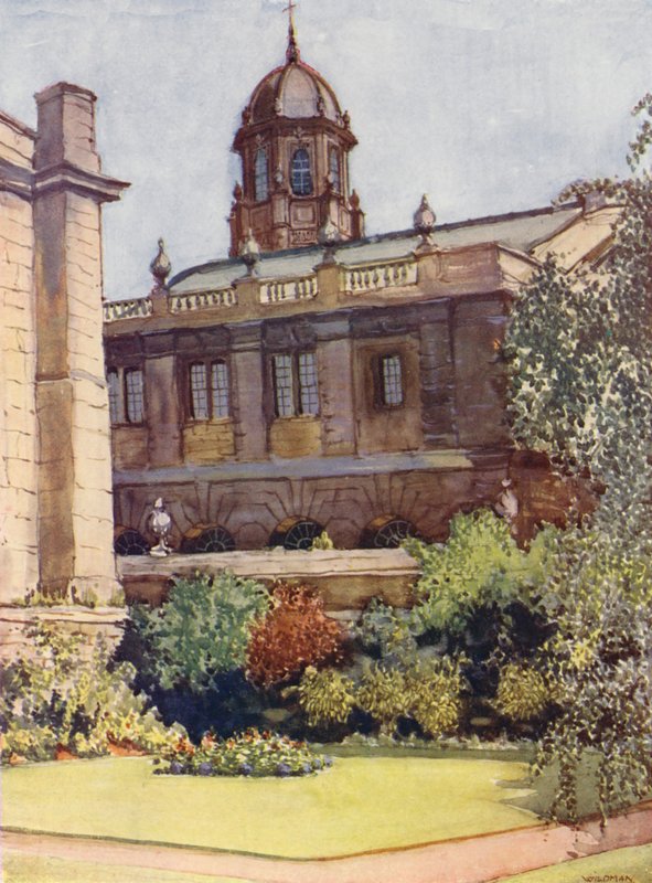 Sheldonian Theatre og Bodleian Library fra rektors have, Exeter College (farvelitografi) af William Ainsworth Wildman