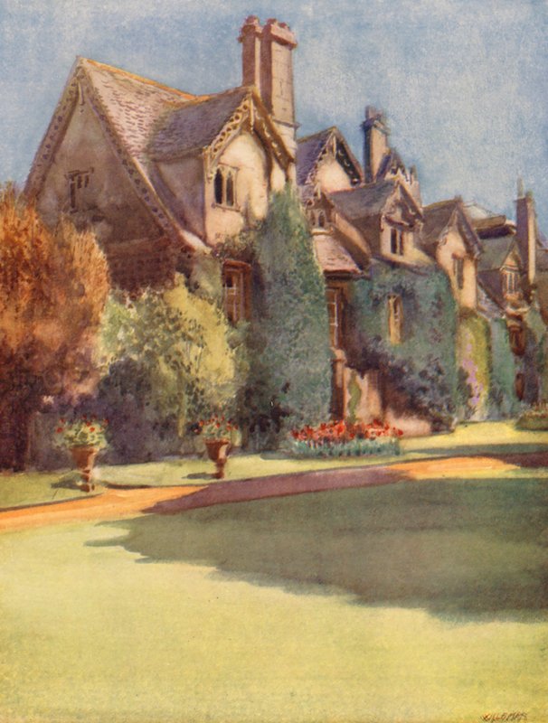 "Mansiones" i Worcester College; et levn fra benediktinermunkenes sal (farvelitografi) af William Ainsworth Wildman
