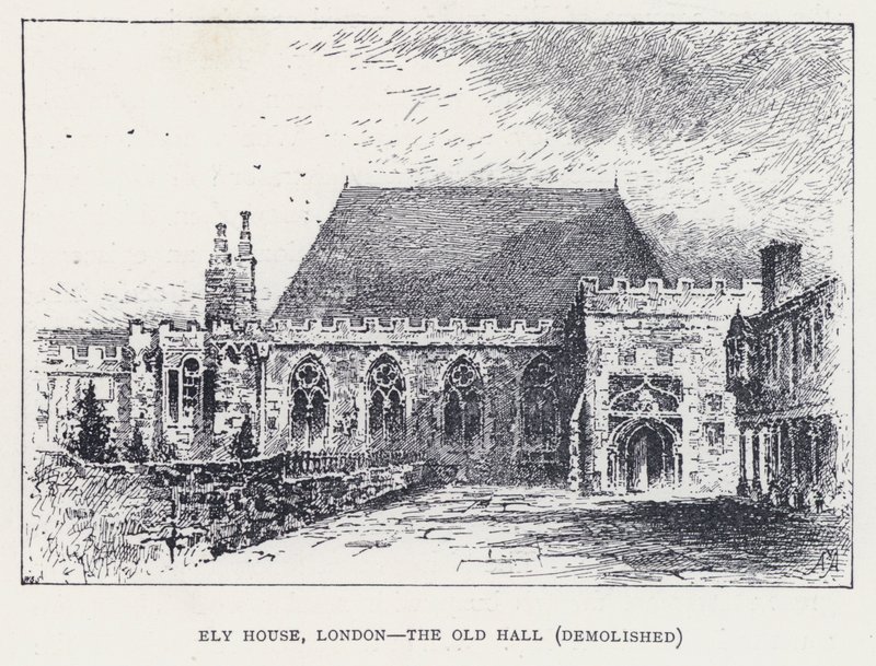 Ely House, London, The Old Hall, revet ned (gravering) af William Alexander Ansted