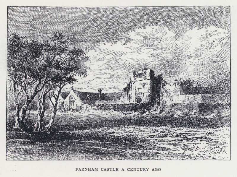 Farnham Castle for et århundrede siden (gravering) af William Alexander Ansted