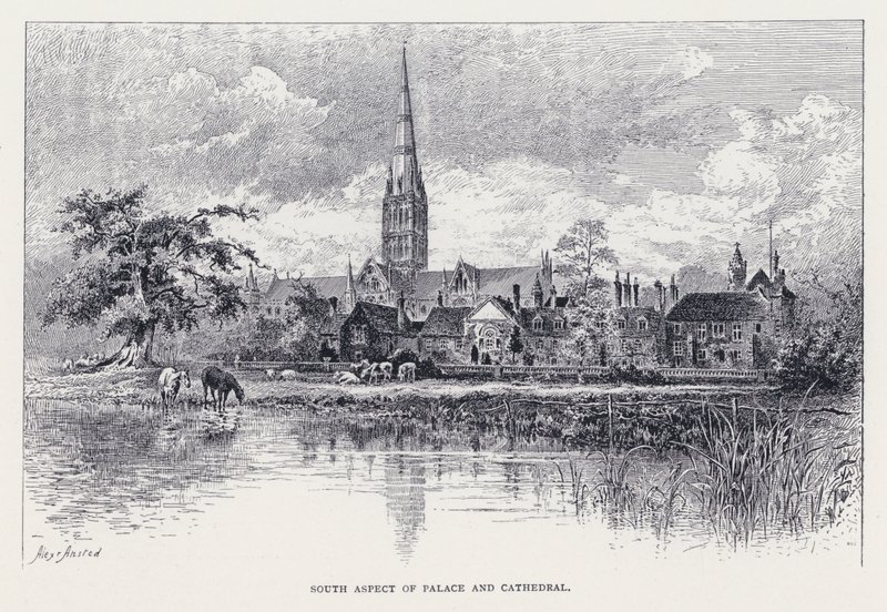 Sydlige aspekt af palads og katedral (gravering) af William Alexander Ansted