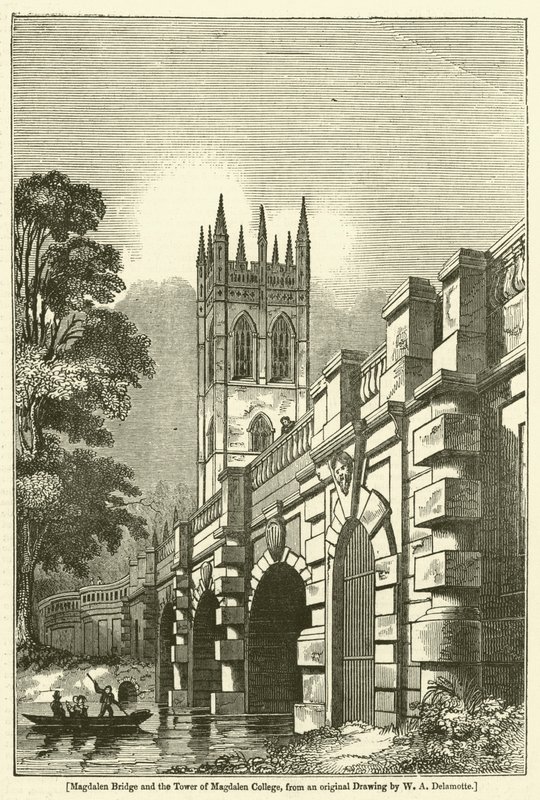 Magdalen Bridge og tårnet på Magdalen College af William Alfred Delamotte