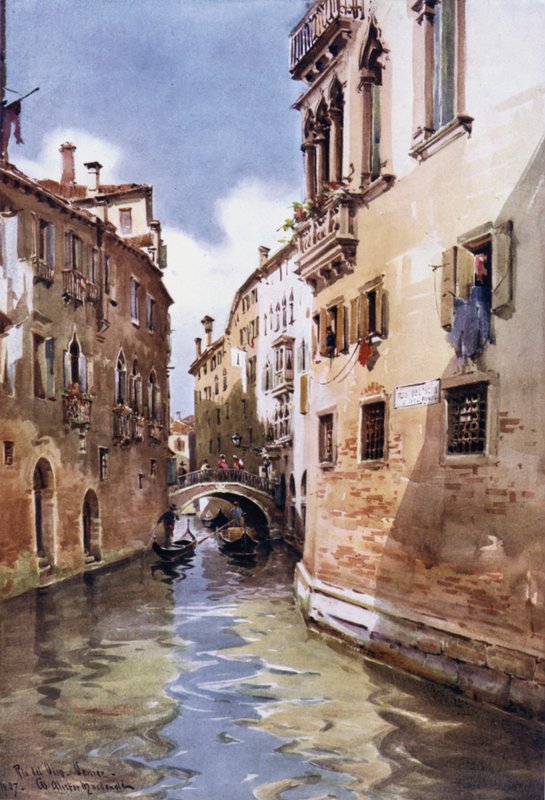 Rio del Olio, Venedig, Italien (farve litho) af William Alister Macdonald