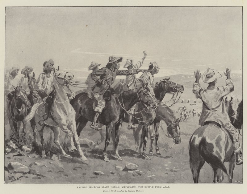 Kaffirs, der holder reserveheste, vidner til slaget på afstand af William Barnes Wollen