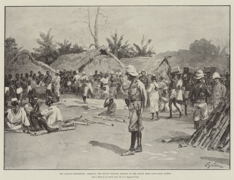 Ashanti-ekspeditionen, Akroful, den anden rasteplads på marchen fra Cape Coast Castle af William Barnes Wollen