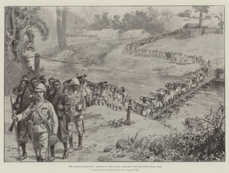 Ashanti-ekspeditionen, passage af Houssa-artilleriet over floden Busum Prah af William Barnes Wollen