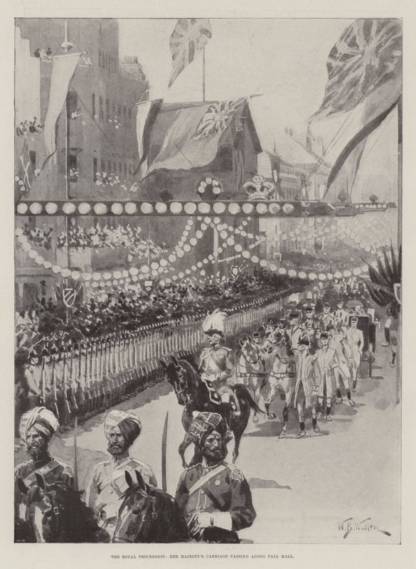 Den Kongelige Procession, Hendes Majestæts Vogn passerer langs Pall Mall af William Barnes Wollen