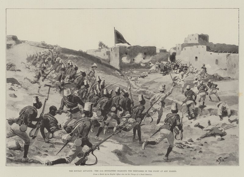 Soudan Advance, den 11. soudaneser anklager dervisherne i kampen ved Abu Hamed af William Barnes Wollen