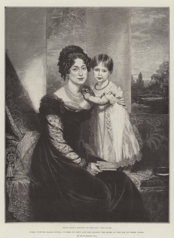 HKH Victoria Maria Louisa, hertuginde af Kent, og Hendes Majestæt Dronningen i en alder af tre år af William Beechey