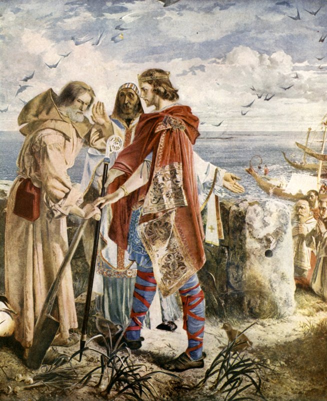 Egfrith tilbyder bispedømmet Hexham til Cuthbert, 678 af William Bell Scott