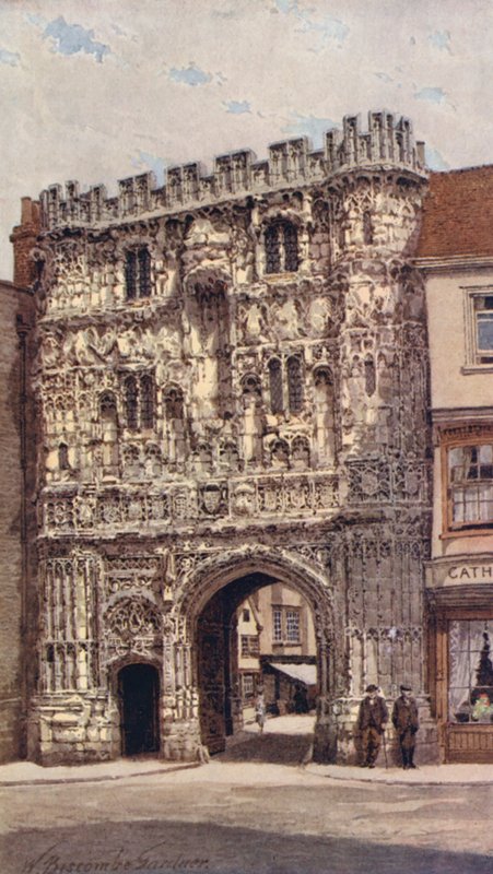 Christ Church Gate, Canterbury (farvelitografi) af William Biscombe Gardner