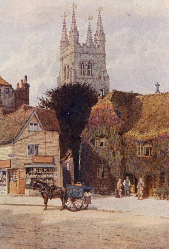 Church and Woolpack Hotel, Tenterden (farvelitografi) af William Biscombe Gardner