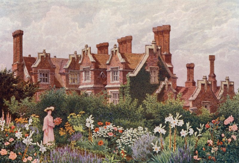 Hollingbourne Manor fra Upeer Garden (farvelitografi) af William Biscombe Gardner