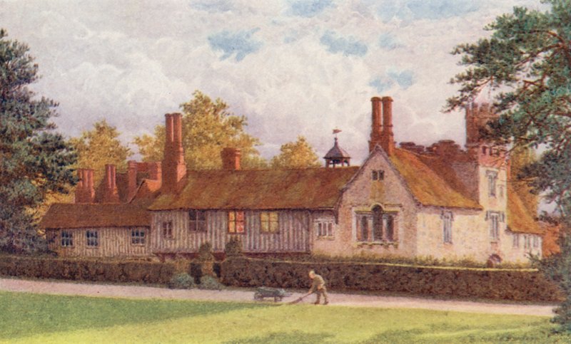 Ightham Mote fra terrassen (farvelitografi) af William Biscombe Gardner