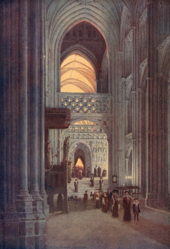 I kirkeskibet i Canterbury Cathedral efter aftensang (farvelitografi) af William Biscombe Gardner