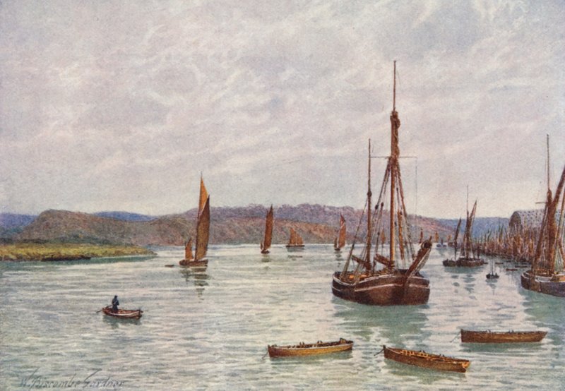 Kigger ned ad Medway fra Chatham Pier (farvelitografi) af William Biscombe Gardner