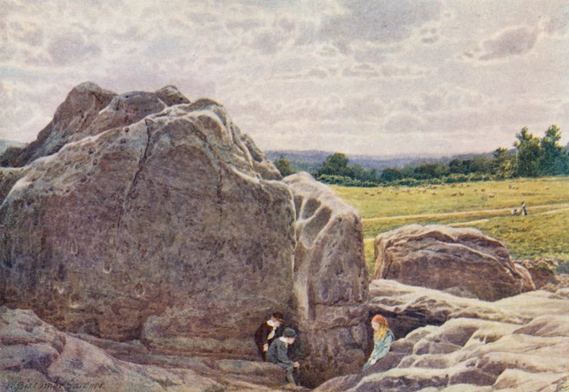 Kigger mod Happy Valley fra Rocks on the Common, Tunbridge Wells (farvelitografi) af William Biscombe Gardner