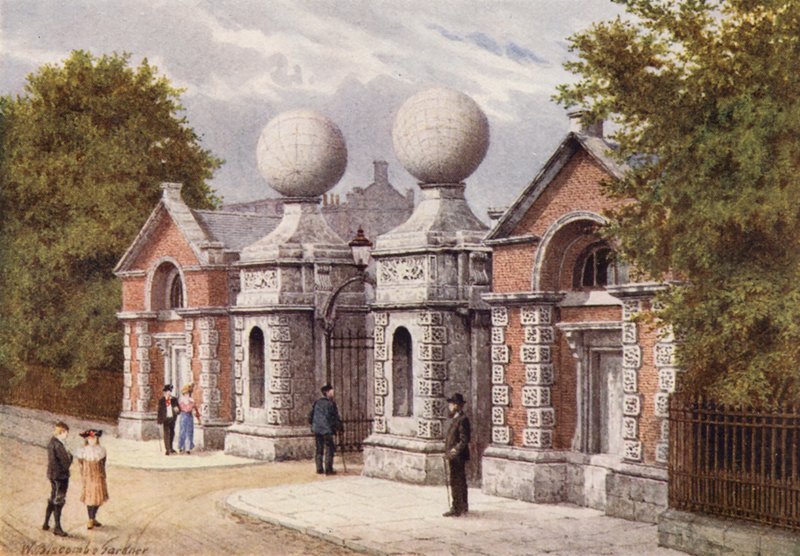 Hovedindgang, Royal Naval College, Greenwich (farvelitografi) af William Biscombe Gardner