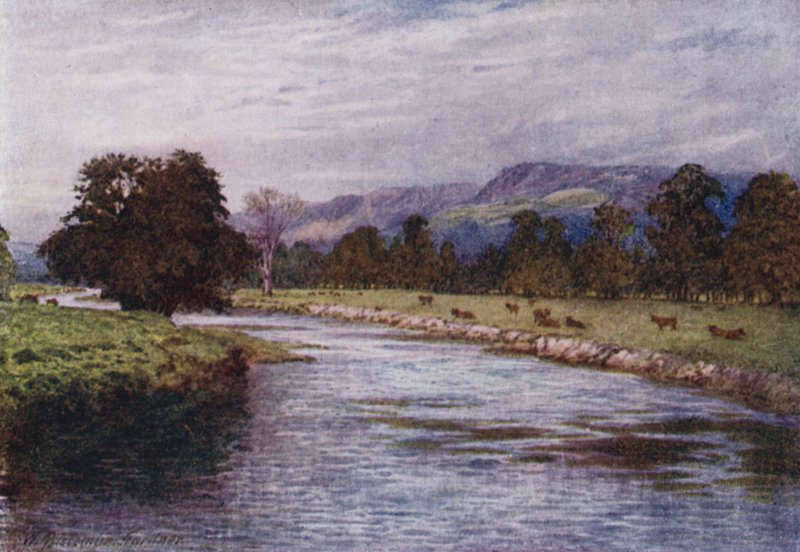 På Derwent, Chatsworth Park (farve litho) af William Biscombe Gardner