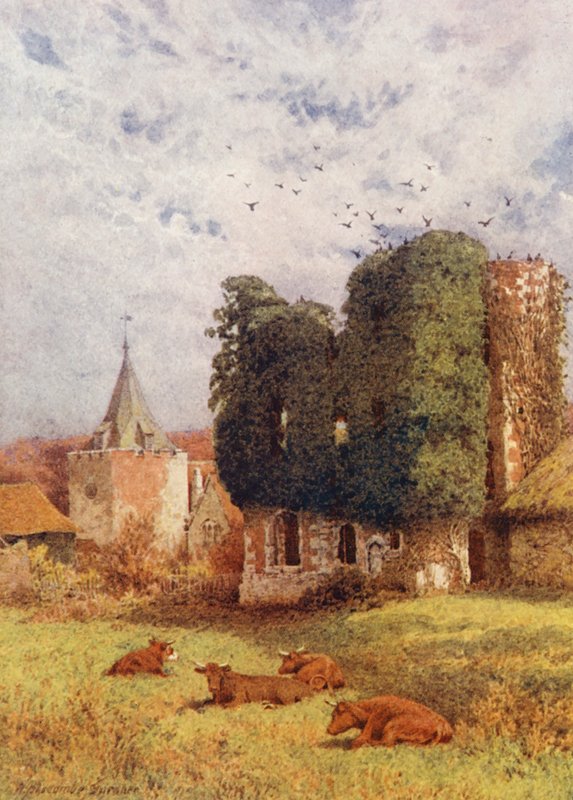 Otford Slot og Kirke (farvelitografi) af William Biscombe Gardner