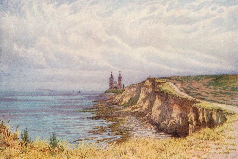 Reculver fra vest (farvelitografi) af William Biscombe Gardner