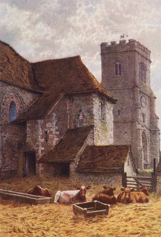 Resterne af ærkebispens palads, Charing (farvelitografi) af William Biscombe Gardner